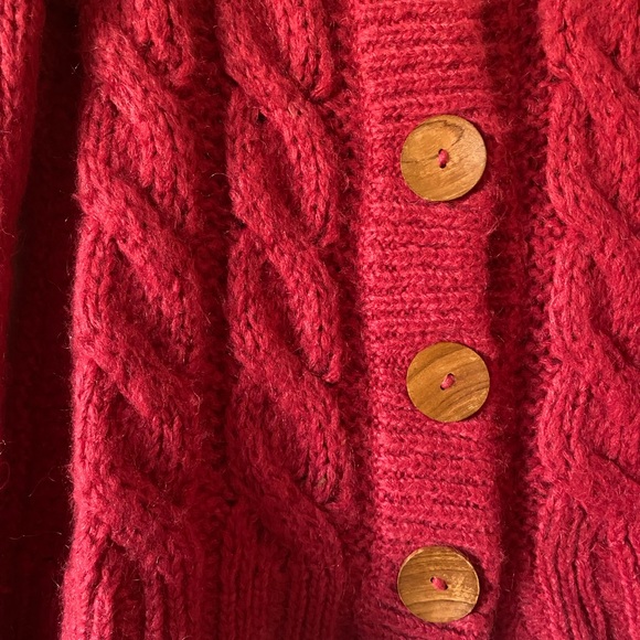 Wooden Ships Red Mohair Wool Blend Wooden Button Cable Knit Cardigan size S - Picture 6 of 8